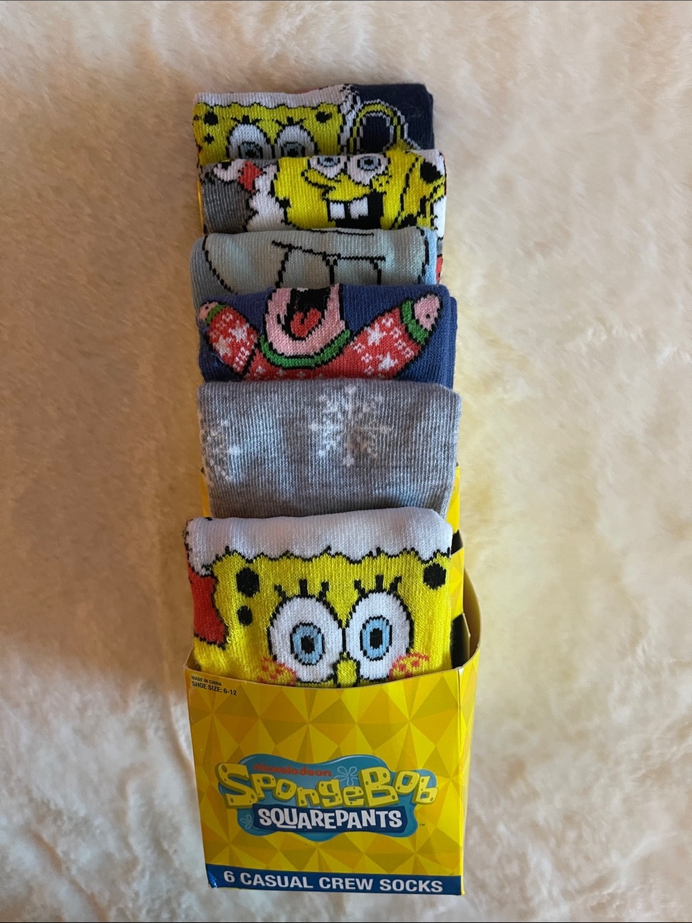 SpongeBob SquarePants Holiday Crew Socks - Yellow, Gray, Blue SZ 6-12